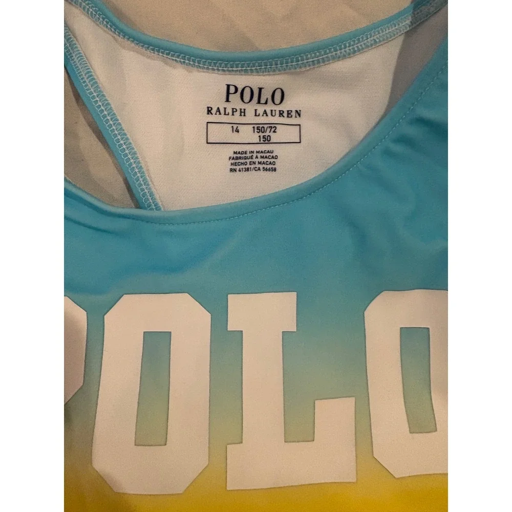 Polo Ralph Lauren Girls Ombre One Piece Swimsuit Blue Yellow Pink Size 14 NWT
